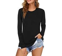 Ladies Womens Plain Long Sleeve Round Neck Top Basic T Shirt Layering Plus Sizes UK 8-18 (M/L (UK 12-14), Black)