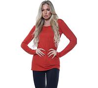Ladies Womens Plain Long Sleeve Round Neck Top Basic T Shirt Layering Plus Sizes UK 8-26 (2XL (UK 20-22), Rust)