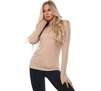 Ladies Womens Plain Long Sleeve Round Neck Top Basic T Shirt Layering Plus Sizes UK 8-26 (2XL (UK 20-22), Beige)