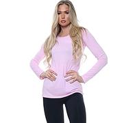 Ladies Womens Plain Long Sleeve Round Neck Top Basic T Shirt Layering Plus Sizes UK 8-26 (3XL (UK 24-26), Pink)