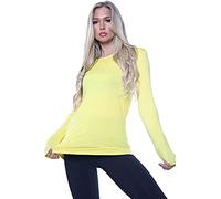 Ladies Womens Plain Long Sleeve Round Neck Top Basic T Shirt Layering Plus Sizes UK 8-26 (S/M (UK 8-10), Yellow)