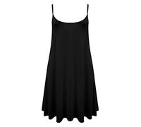 Ladies Women's Plain Swing Flared Cami Strappy Casual Vest Dress Top Plus Sizes (XXXL(24-26), Black)
