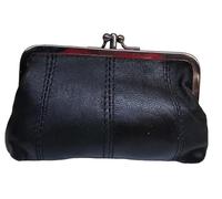 Ladies Womens Quality Real Super Soft Leather Purse Clip top Twin Pocket (Black)