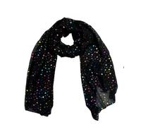 Ladies Womens Rainbow Foil Heart Love Pattern Fashion Scarf, Black Navy or White (Black)