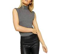 Ladies Womens Sleeveless Polo Turtle Neck Top High Neck Stretch Bodycon Shirt Vest Jumper UK 8-26 (M/L (UK 12-14), Charcoal)