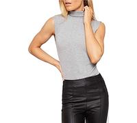 Ladies Womens Sleeveless Polo Turtle Neck Top High Neck Stretch Bodycon Shirt Vest Jumper UK 8-26 (M/L (UK 12-14), Grey)