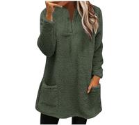 Ladies Womens Soft Teddy Fleece Hooded Jumper Plus Size Double Fleece Casual Hoodies With Pocket V Neck Soft Fleece Hooded Sweatshirts Plain Pullover Tops Winter Lightweight Lounge Tops Army Green XL