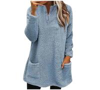 Ladies Womens Soft Teddy Fleece Hooded Jumper Plus Size Double Fleece Casual Hoodies With Pocket V Neck Soft Fleece Hooded Sweatshirts Plain Pullover Tops Winter Lightweight Lounge Tops Blue M