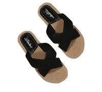 Ladies Womens Summer Holiday Beach Pool Flip Flops Sandals Shoes Grass Woven Flat Bottomed Bohemian Open Top Slippers Women Wearing Summer Hemp Rope Anti-slip Beach Shoes Concise Cool Slippers