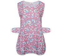 Ladies Womens Tabard Floral Home Work Tabards Overall Kitchen Cleaning Apron One Big Pocket (Pink, 3XL)