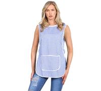 Ladies Womens Tabard Home Work Kitchen Cleaning Chef Catering Cleaners Workwear Overall Piping Edge Tabbard Apron With Large Pocket Side Button Fastening Plus Big Size (Check Royal Blue, XOS)