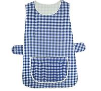 Ladies Womens Tabard Home Work Kitchen Cleaning Chef Catering Cleaners Workwear Overall Piping Edge Tabbard Apron With Large Pocket Side Button Fastening Plus Big Size (Check Navy Blue, WMS)