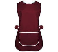 Ladies Womens Tabard Kitchen Cleaning Chef Overall Catering Tabards Apron With Pocket Side Button Fastening Plus Big Size S-3XL (Wine, 2XL (Approx. 52-54 inches))