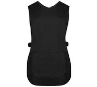 Ladies Womens Tabards Black With Black Piping Kitchen Cleaning Chef Overall Catering Tabard Apron With Pocket Side Button Fastening (Black/With Black Piping, L (approx. 44-46 inches))