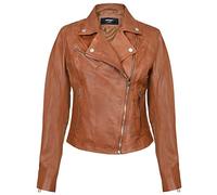Ladies Womens Tan Real Leather Fitted Vintage Biker Style Zip Fashion Jacket M