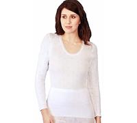 Ladies Womens Thermal Underwear Short Long Sleeve Tops Vests Long Johns Pantees White UK Made (Long sleeve top, 8-10)