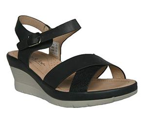 Ladies Womens Wedge Heel Peep Toe Strappy Summer Beach Holiday Sandal Size 3-8 (Black Antigua, numeric_5)