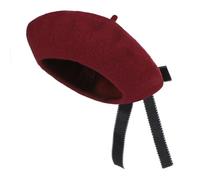 Ladies Wool Beret Hat with Bow Women French Solid Plain Colors Beret Hat 1940s Vintage Classic Blend Wool French Style Artist Cap Fancy Dress Accessory Winter Soft Warm Beanie Cap Wine Red