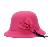 Ladies Wool Bowler Winter 1920s Vintage Cloche Floral Fedora Church Caps Western Warm Party Travel Fashion Derby Bucket Hats for Women Hot Pink