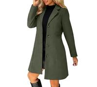 Ladies Wool Coats Classic Notched Lapel Collar Single Breasted Wool Blend Pea Coat Mid-Long Elegant A-Line Overcoat Winter Fashion Smart Trench Coats Smart Jackets With Pockets,Green,L