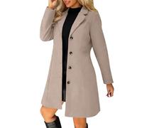 Ladies Wool Coats Classic Notched Lapel Collar Single Breasted Wool Blend Pea Coat Mid-Long Elegant A-Line Overcoat Winter Fashion Smart Trench Coats Smart Jackets With Pockets,Pink,L