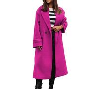 Ladies Wool Coats Classic Notched Lapel Collar Single-Breasted Wool Blend Pea Coat Winter Long Trench Coat Fleece Fuzzy Jackets Smart Casual Overcoat,Hot Pink,L