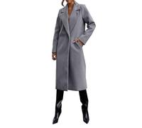 Ladies Wool Coats Elegant Notched Lapel Collar Wool Blend Pea Coat Single-Breasted Longline Trench Coats Long Winter Smart Overcoats With Pockets,Grey,M