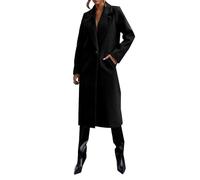 Ladies Wool Coats Elegant Notched Lapel Collar Wool Blend Pea Coat Single-Breasted Longline Trench Coats Long Winter Smart Overcoats With Pockets,Black,L
