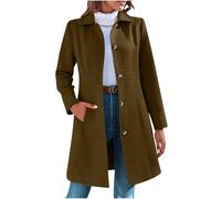 Ladies Wool Coats Long Winter Jackets for Women UK Elegant Lapel Collar Single Breasted Trench Coats Classic Smart Warm Casual Work Pea Coat with Pockets