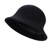 Ladies Wool Felt Cloche Bucket Hat Winter Elegant Bowler Hat Thermal Dome Beanie Brim Cap Fisherman Hat Foldable Fedora Bucket Hat Vintage Party Church Hat Winter Warm Brim Visor Cap Solid Color