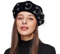 Ladies Wool Ring Beret Hat Women French Solid Plain Colors Beret Hat 1940s Vintage Classic Blend Wool French Style Artist Cap Fancy Dress Accessory Winter Soft Warm Beanie Cap for Party Dating Black