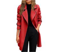 Ladies Woollen Jacket Casual Open Front Long Sleeve Jackets Plus Size Open Front Blazer Trench Coats Notch Lapel Casual Windbreak Cashmere Fleece Plain Coats Long Womens Warm Cardigan Red XXL