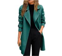 Ladies Woollen Jacket Casual Open Front Long Sleeve Jackets Plus Size Open Front Blazer Trench Coats Notch Lapel Casual Windbreak Cashmere Fleece Plain Coats Long Womens Warm Cardigan Green 3XL
