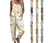 Ladies Work Overalls Gardening Overalls Summer Plus Size Floral Printed Cotton Jumpsuits Loose Fit Adjustable Straps Bib Jumpsuit Wide Legged Baggy Work Jump Suits for World Bee Day
