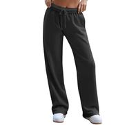 Ladies Work Trousers with Pockets,Womens Wide Leg Sweatpants Casual High Waisted Baggy Workout Joggers Drawstring Athletic Running Sports Trousers Ladies Elastic Waisted Jogging Bottoms Black