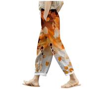 Ladies Work Trousers, Women's Summer Cotton Linen Pants Loose Pocket Elastic Waist Wide Leg Pants Retro Literary Solid Color Casual Ninth Pants Work Business Casual Palazzo Flowy Trousers Travel Pants