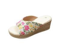 Ladies Woven Wedge Sandals With Thick Soles, Womens Floral Wedge Sandals, Non-Slip Light Slippers, Wide Comfortable Arch Support Shoes Gorgeous Matching for Wedding Ceremony And Bridal Party