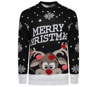 Ladies Xmas Party Wear Knitted Novelty Sweatshirt Womens Long Sleeve Merry Christmas Printed Reindeer Jumper Girls (Black 11-12 Years)
