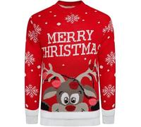 Ladies Xmas Party Wear Knitted Novelty Sweatshirt Womens Long Sleeve Merry Christmas Printed Reindeer Jumper Red