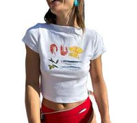 Ladies Y2K Crop Top Short Sleeve Fruit Pattern Slim Fit Elasticated E-Girls Cropped Tee Cute Graphic Baby Tee Basic Shirt Harajuku Crop Top 90S Kawaii Streetwear Vintage Aesthetic Outfit