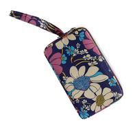 Ladies' zero wallet, three-layer zipper storage handbag, small and portable large-capacity bag, can store power banks, headphones, cash, change, credit cards (blue sunflower color)