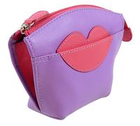 Ladies Zipped Leather Coin Purse, Hot Lips ILI New York-Amethyst/Hot Pink