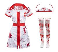 Ladies Zombie Nurse Halloween Costume - Medium - Nurse Dress with Hat, Bloodstained Stockings - Adults Bloody Halloween Fancy Dress Costume