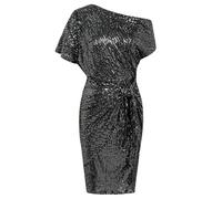 Ladies's Sequin Sparkly Glitter Club Dress One Shoulder Ruched Bodycon 80s Fancy Dress for Women UK