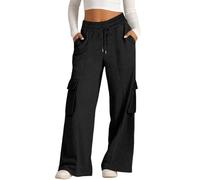 LadiesTrousers Fashion Elasticated Waist Stretch Running Flared Cargo Pants with Pockets Solid Color Work Gym Yoga Oversized Sweatspant Outdoor Hiking Walking Combat Activewear Casual Bottoms
