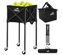 Ladkou Extra Large Tennis Ball Hopper, Holds 200 Balls, Foldable Tennis Ball Basket with Wheels & Removable Bag, Lightweight Pickleball Caddy Cart for Baseball/Softball, for Training/Teaching, Black