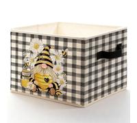 LADOCK Farmhouse Floral Bee Gnome Storage Bins Box, Toybox for Girls, Black and White Buffalo Plaid Gnome Foldable Baskets Organizer with Handles for Bedroom Bathroom Home Clothes Toys Books