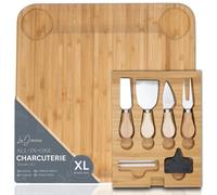 LaDonna Bamboo Charcuterie Board with Drawer & Cheese Knife Set - Serving Tray for Parties, Light Brown