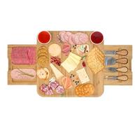 LaDonna Bamboo Cheese Board and Cheese Knife Set | Large Charcuterie Boards with Drawer Serving Tray, Kitchen Accessories | Cheese Board and Knife Set, Cheese Board Gift Set