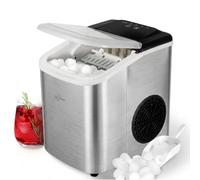 LaDonna Ice Maker Machine, Compact Countertop Cube Appliance, Fast Production, 9 Cubes in 6 Minutes, 8-10kg/24h Dual Sizes, Self-Cleaning Design, Portable for Home Kitchen Office Use - Stainless Steel